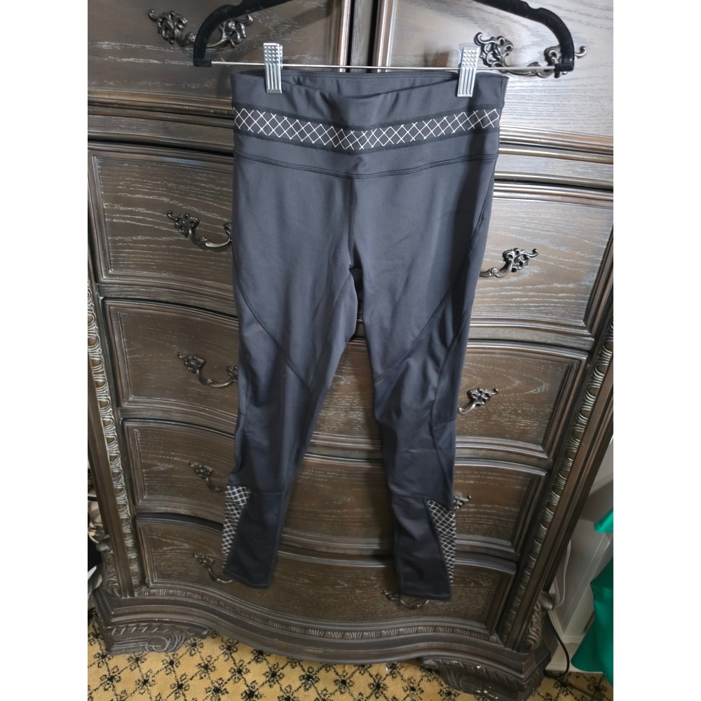 Athleta Black Lattice Mesh Trim Running Leggings XS Reflective Zip Pocket Tights